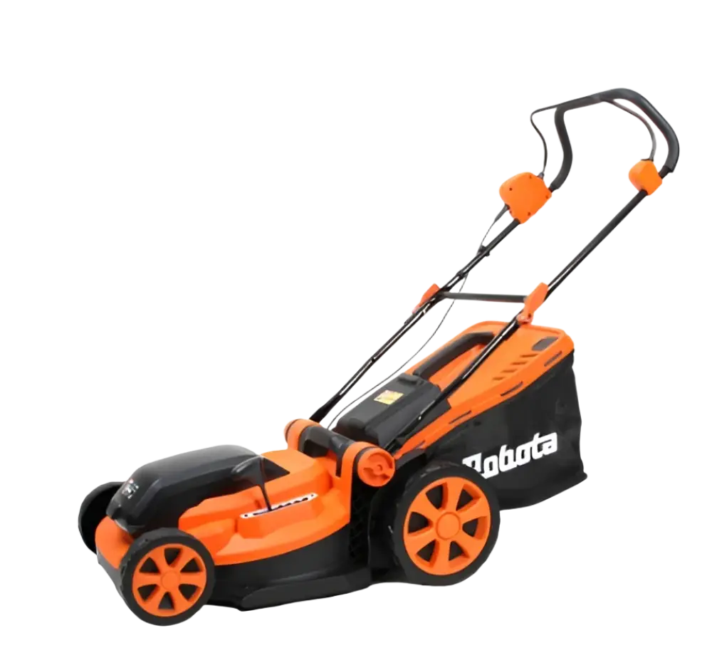 Akulla toimiva robota dc-lm36v akkuruohonleikkuri oranssin ja mustan modernilla designilla