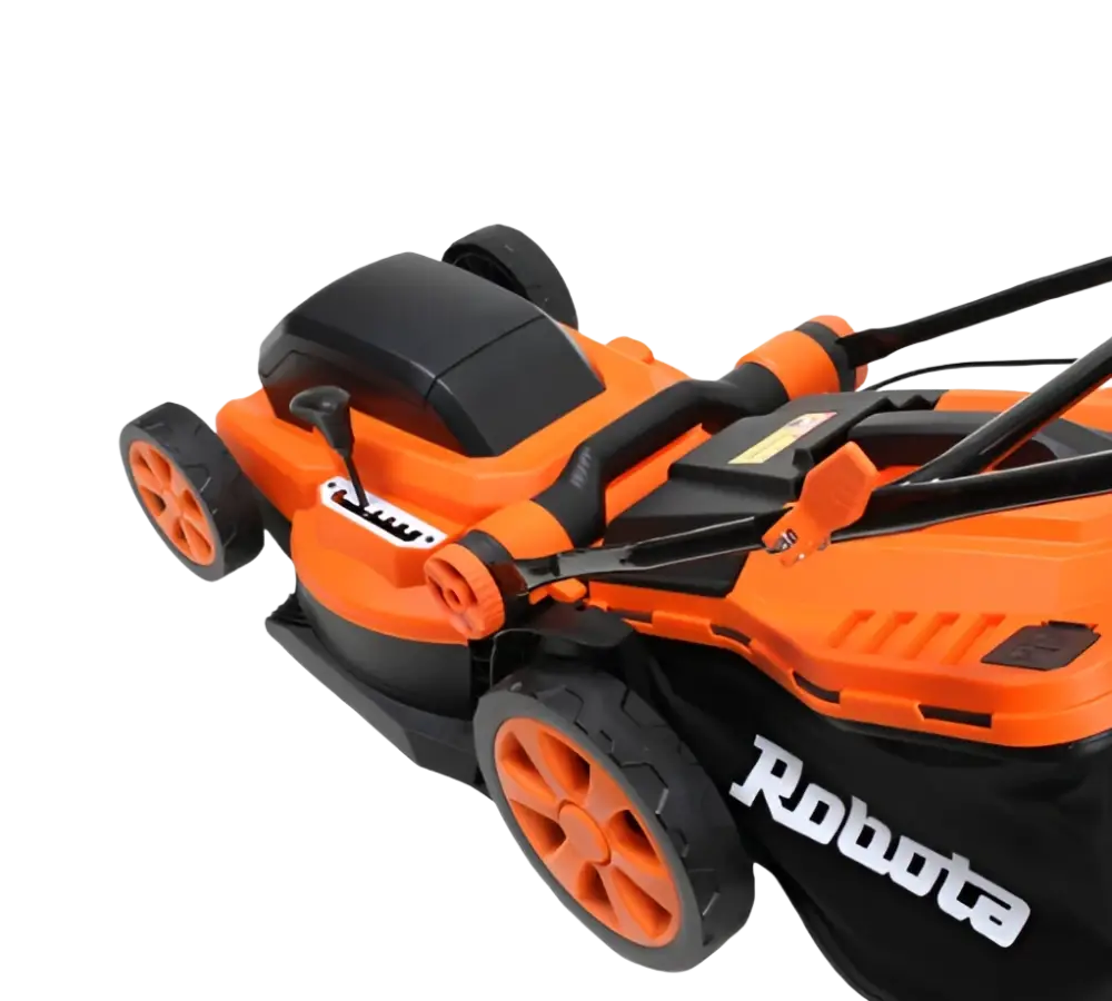Oranssi ja musta robota dc-lm36v akkuruohonleikkuri runko akulla toimiva ruohonleikkuri modernilla muotoilulla