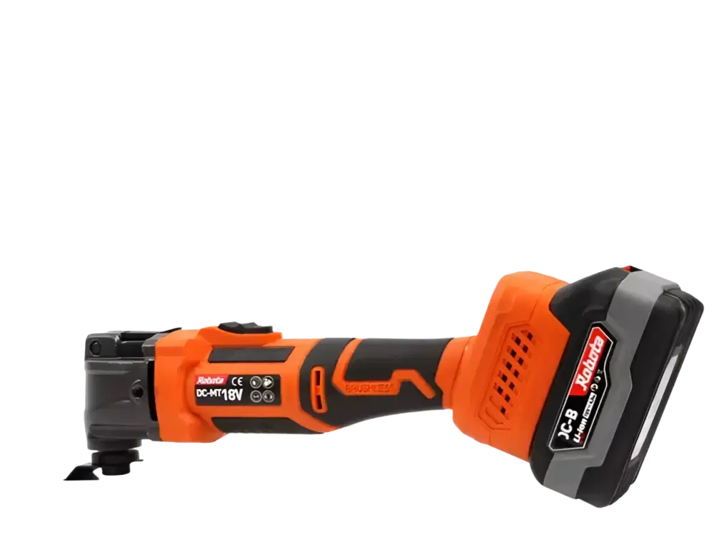 Robota dc-mt18v monipuolinen akkukäyttöinen monitoimityökalu oranssi ja musta 18v akkupaketilla