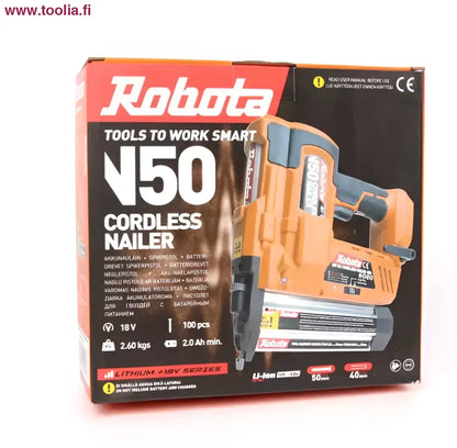 Robota DC-N50 akkuyhdistelmänaulain musta-oranssi, helppoa naulausta ergonomisella designilla