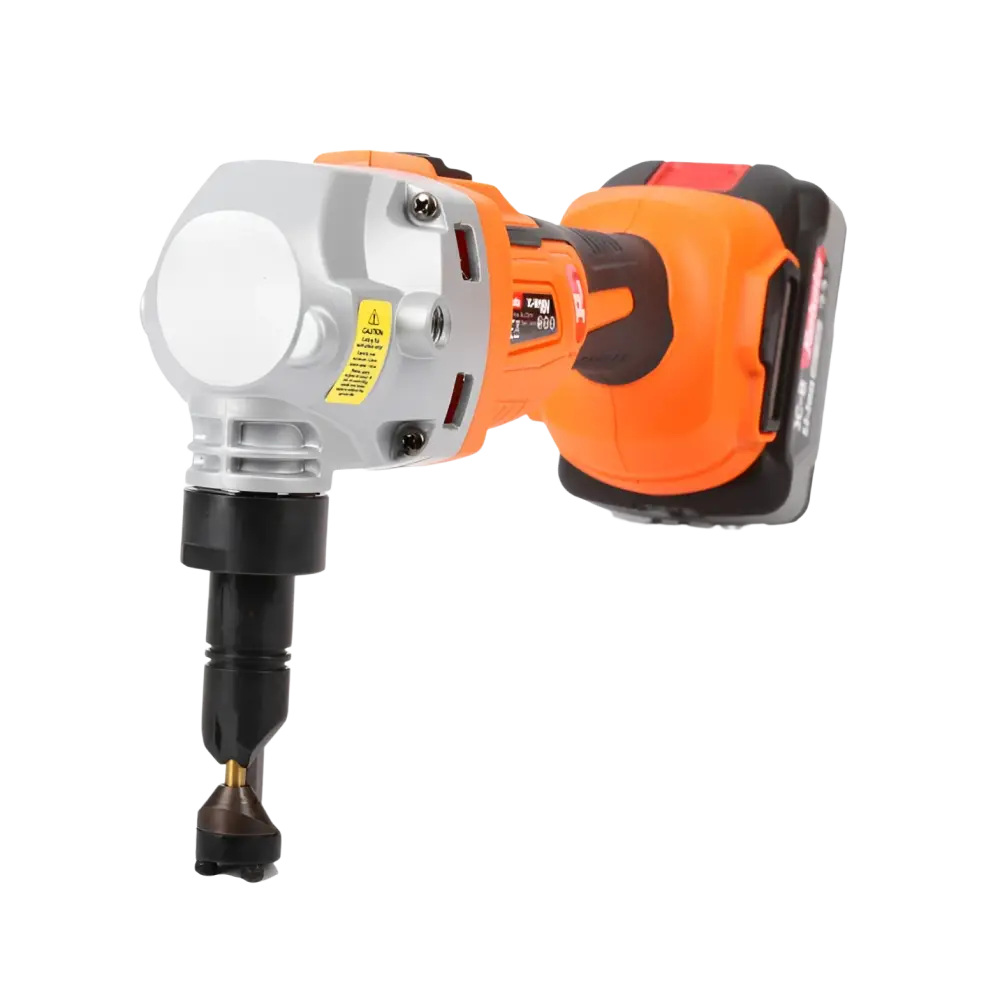 Orange ja musta robota dc-ni18v akkupeltileikkuri runko hopeanvärisellä kotelolla ja mustalla leikkuupäällä