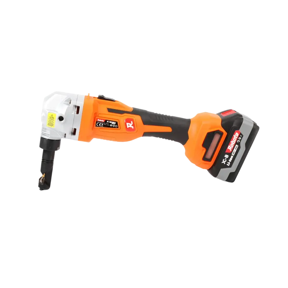 Oranssi ja musta robota dc-ni18v akkupeltileikkuri runko valkoinen pää makita akulla