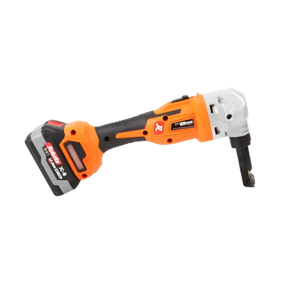 Robota dc-ni18v akkupeltileikkuri runko oranssi musta johdoton kulmahiomakone makita logolla ja hopeanvärisellä päällä