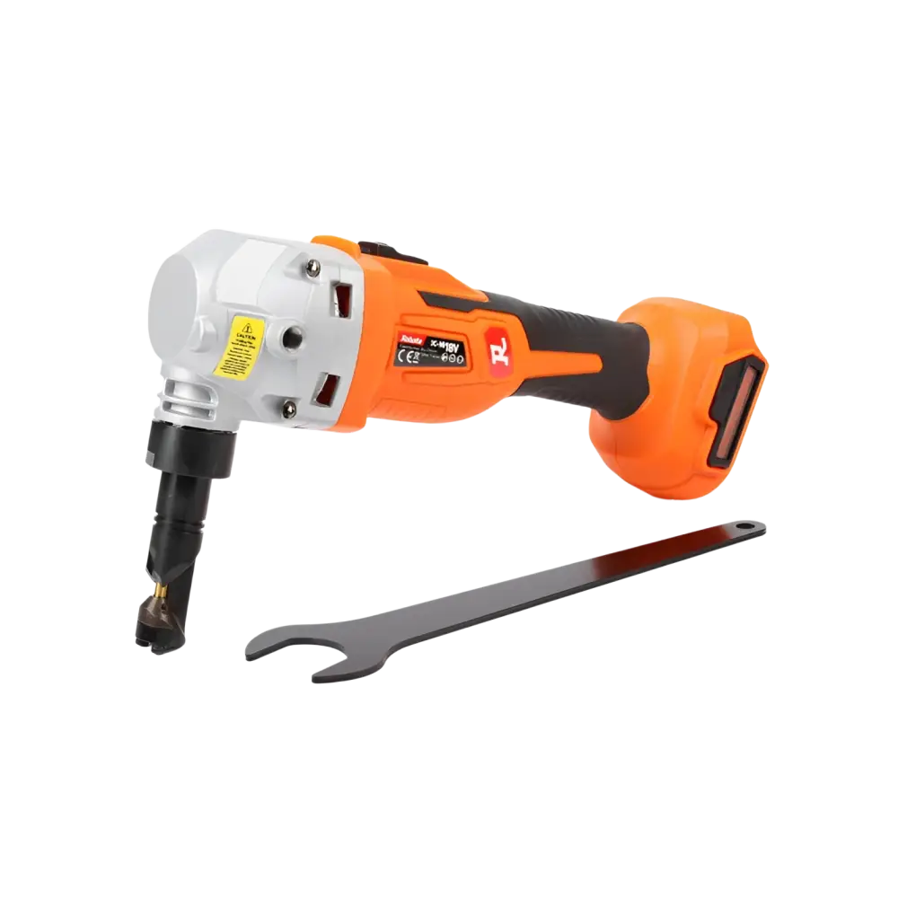 Robota dc-ni18v akkupeltileikkuri runko oranssi ja musta johdoton kulmahiomakone hopealla päällä dremel-logolla