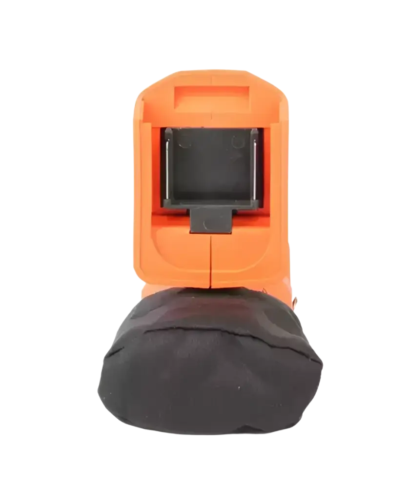 Oranssi robota dc-ob18v muovinen hitsauskypärä mustalla kasvosuojalla ja mustalla kantokotelolla