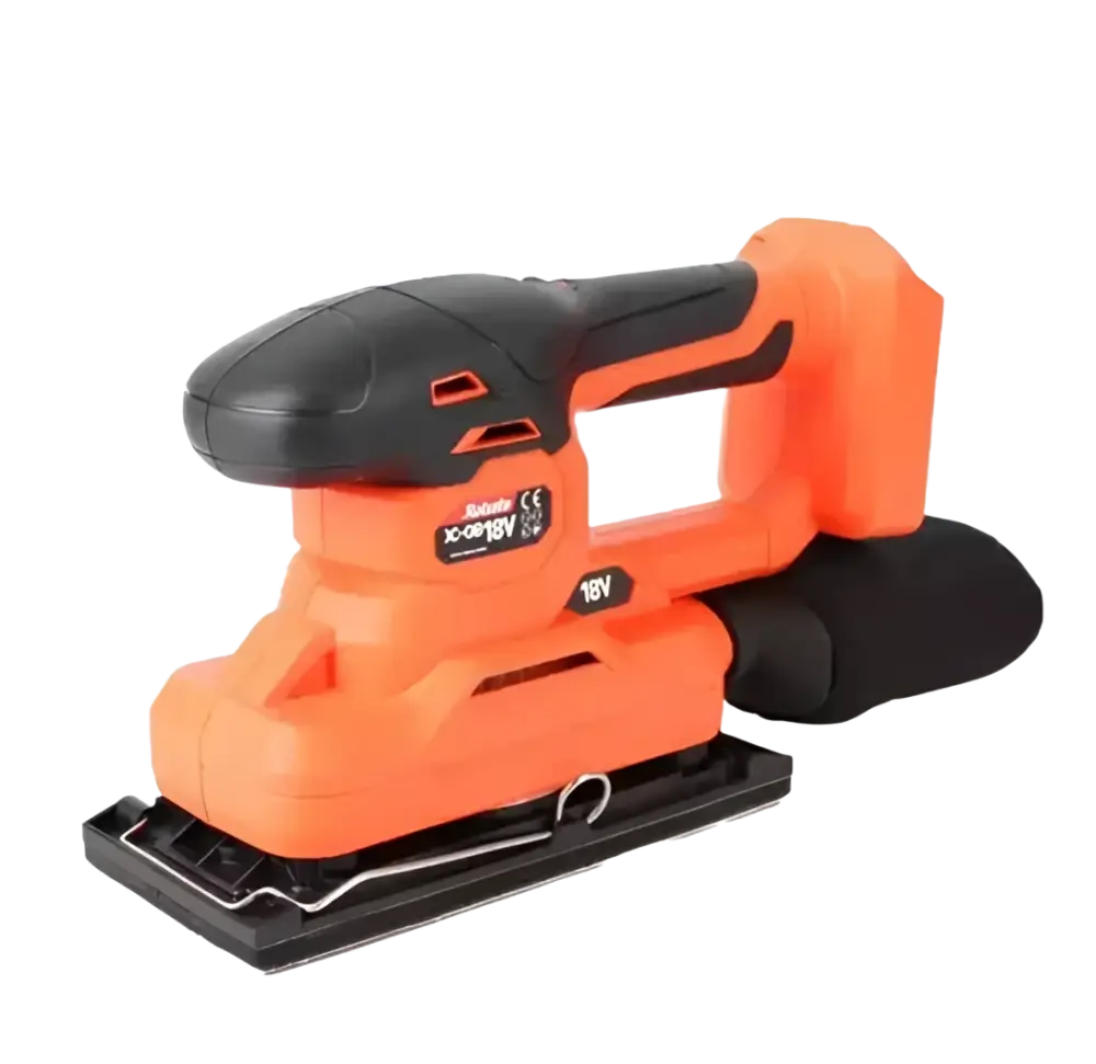 Robota dc-ob18v kevyt 18v epäkeskohiomakone oranssi ja musta väriltään ergonimisella muotoilulla ja sakai-brändillä