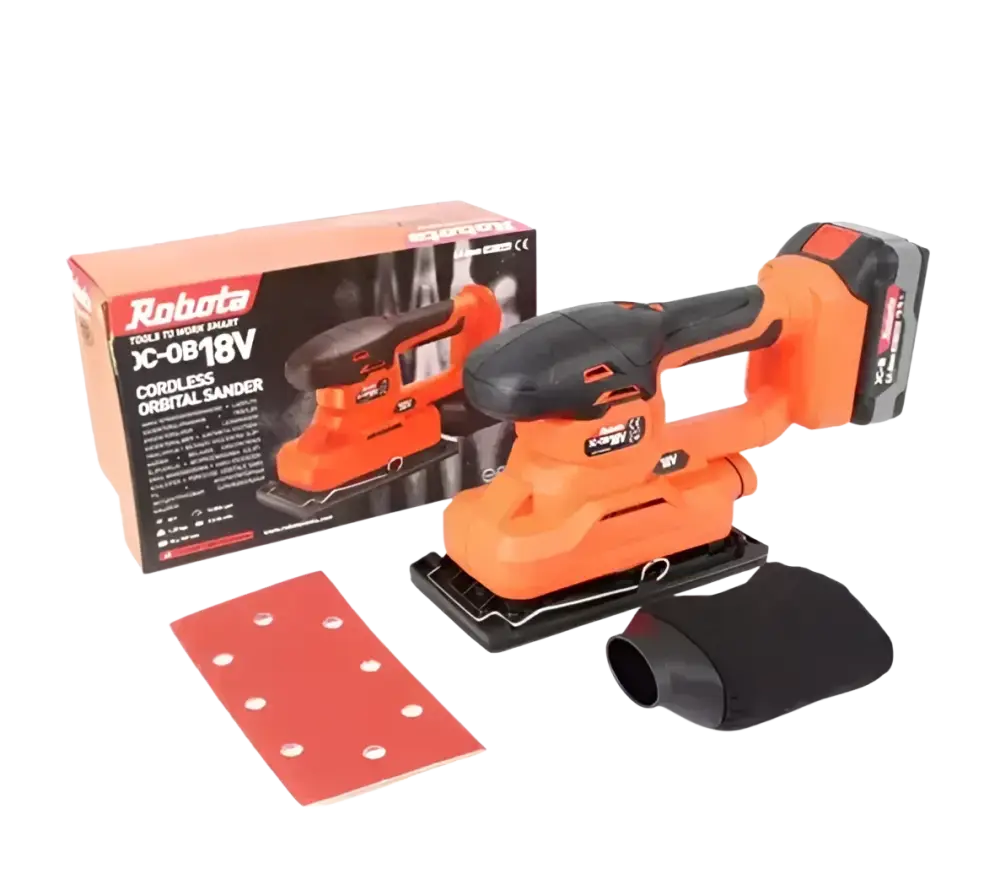 Robota dc-ob18v kevyt 18v epäkeskohiomakone oranssi musta akkukäyttöinen ergonomisella kahvalla