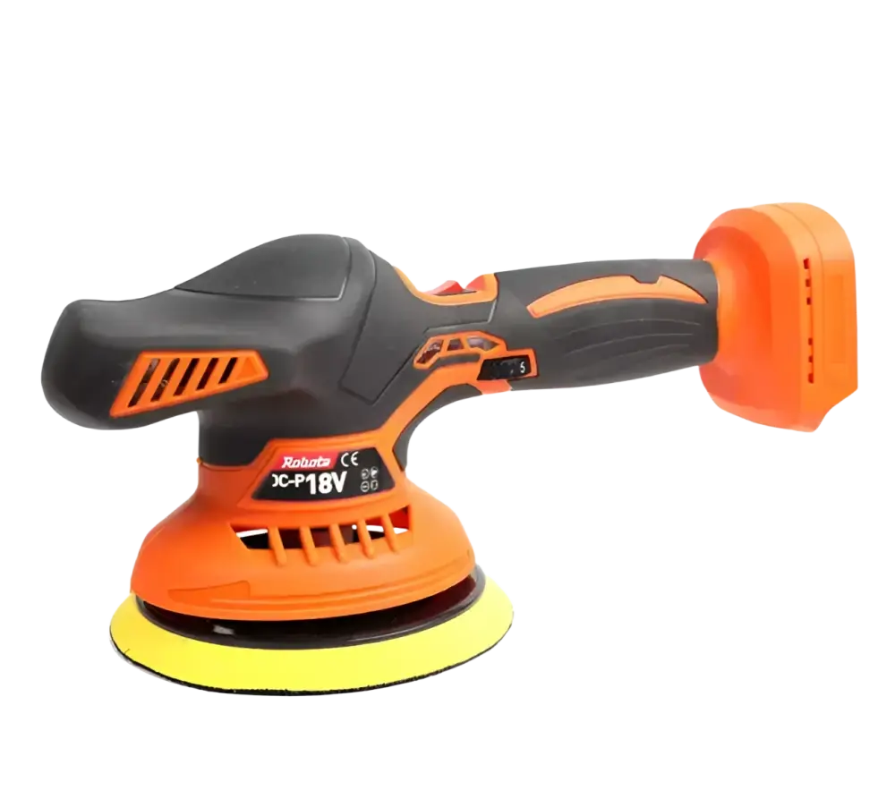 Robota dc-p18v akkukäyttöinen epäkesko hioma- ja kiillotuskone oranssi musta runko keltainen hiomapadi
