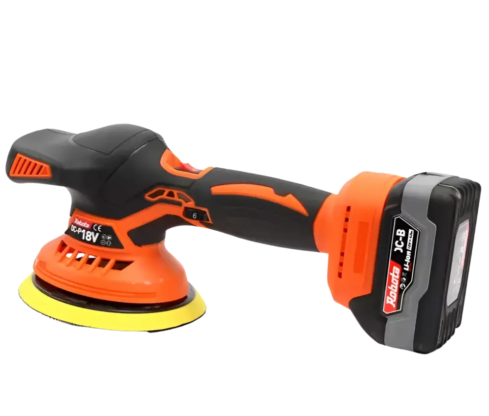 Robota dc-p18v akkukäyttöinen epäkesko hioma- ja kiillotuskone oranssi musta runko keltainen kiillotusharja