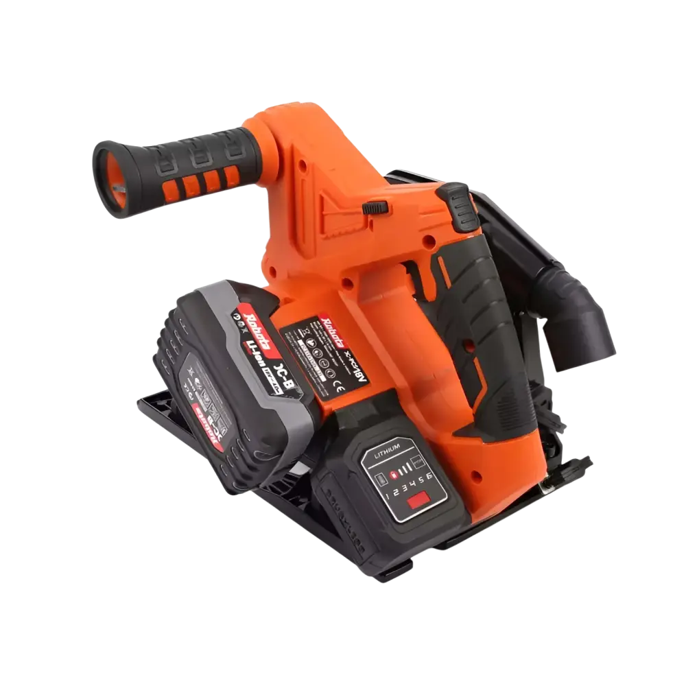 Oranssi ja musta robota dc-pcs akku-upotussaha portaallisella kierrosnopeuden säädöllä ja makita lxt18v-akulla