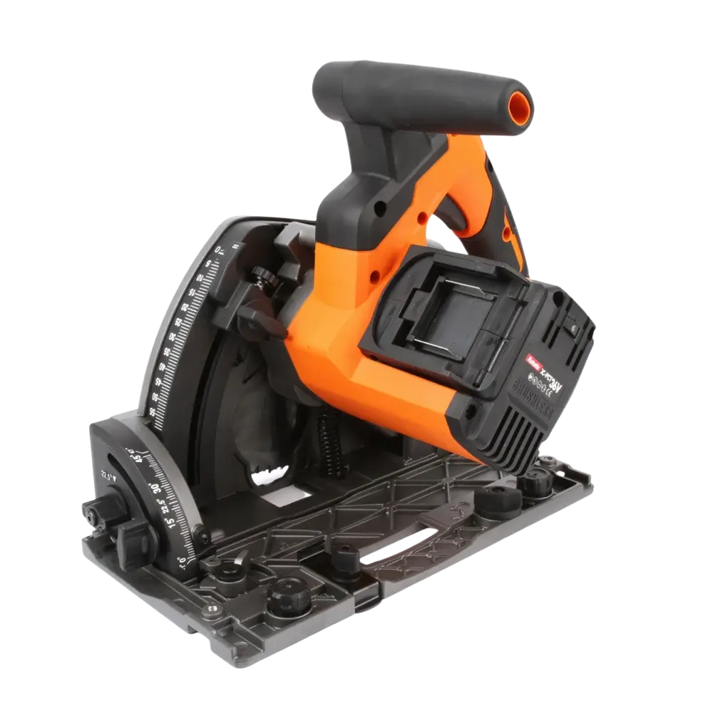 Robota dc-pct36v oranssi ja musta akkukäyttöinen pyörösaha tarkkaan sahaamiseen integroidulla akkupaketilla