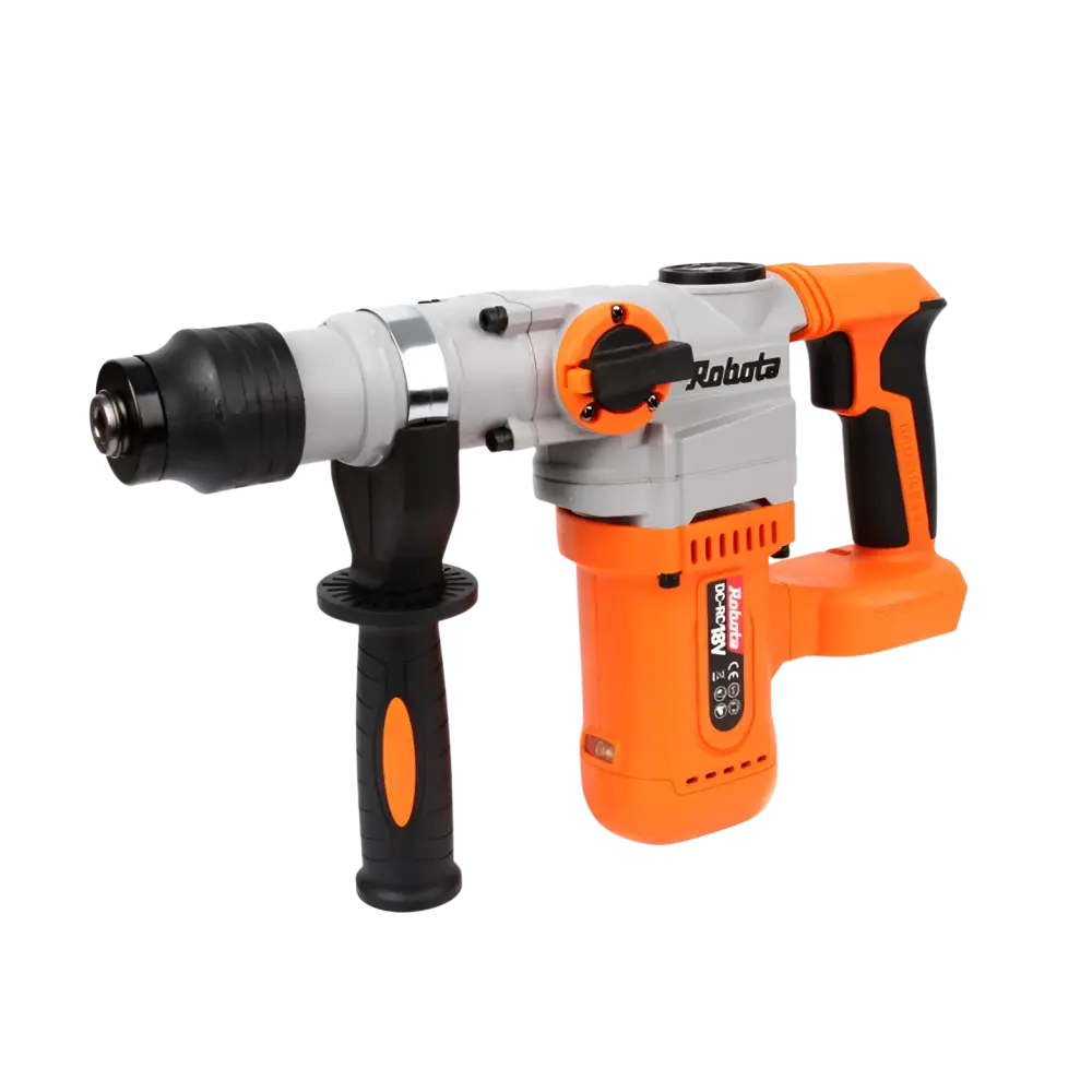 Robota dc-rc18v 18v oranssi ja harmaa akkuporavasara mustilla yksityiskohdilla tehokkaaseen poraukseen