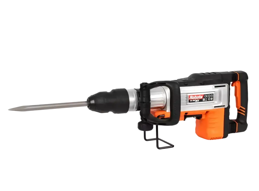 Robota dc-rh36v oranssi ja musta akulla toimiva piikkauskone, hopeanvärinen metallinen piikkausharja