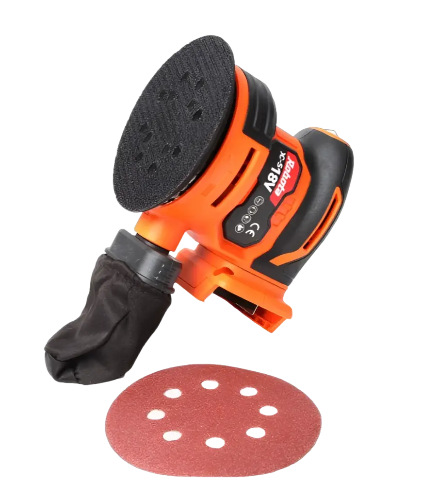 Robota dc-s18v oranssi ja musta akkuhiomakone monipuoliseen käyttöön 125mm punaisella hiomatyynyllä