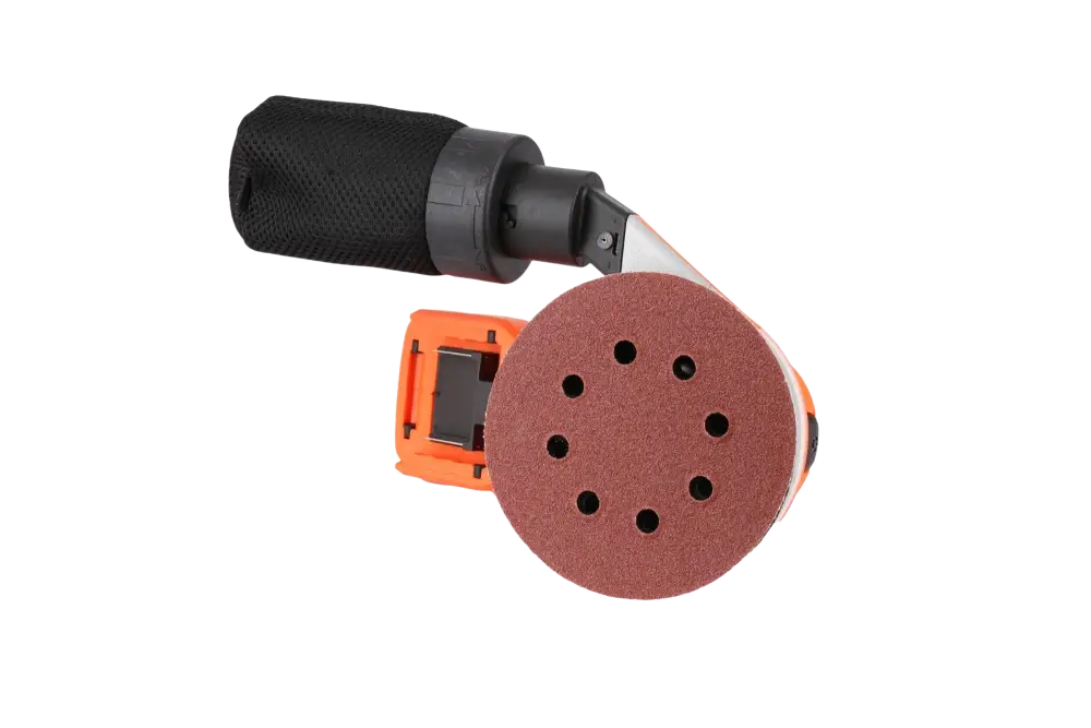 Oranssi ja musta robota dc-sa18v runko 125mm dc-sa18v akkuepäkeskohiomakone pyöreällä hiekkapaperilla jossa reiät