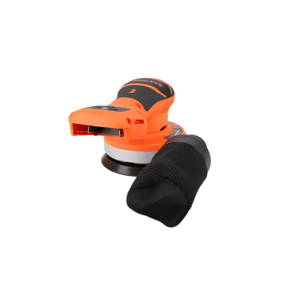 Oranssi ja musta dc-sa18v runko akkuekeskohiomakone teksturoidulla kahvalla 125mm tarkkuutta varten