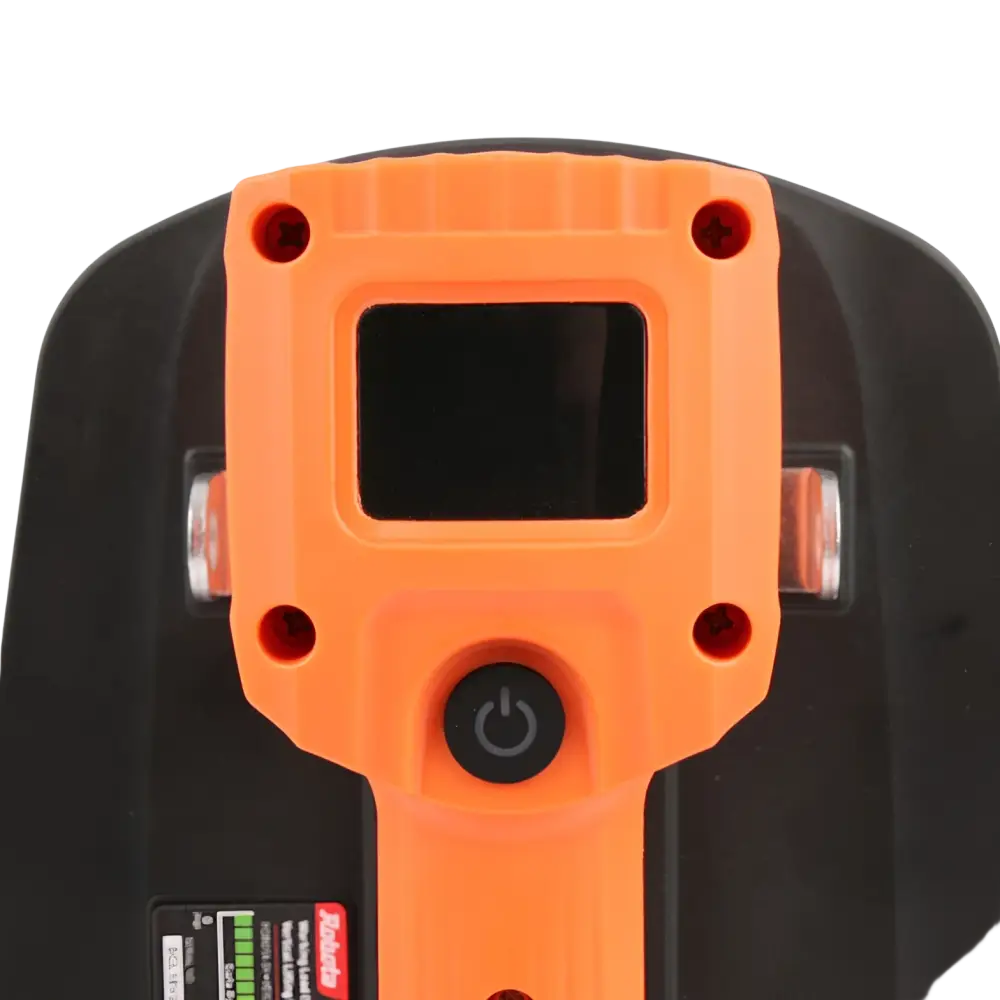 Oranssi muovinen robota dc-scl18v laser-taso, musta virtapainike ja suorakulmainen näyttöruutu runko akkuimukupilla