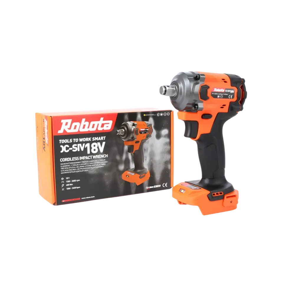 Robota dc-siv18v oranssi ja musta akkumutterinväännin ½ iskevä malli hopeinen pihti