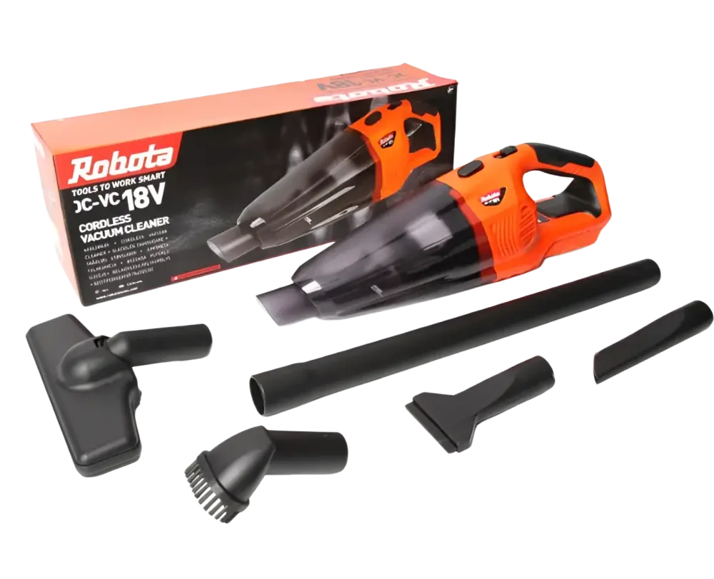 Orange ja musta akkukäyttöinen imuri robota dc-vc18v akkuimuri runko toimii makita akuilla ergonomisella muotoilulla