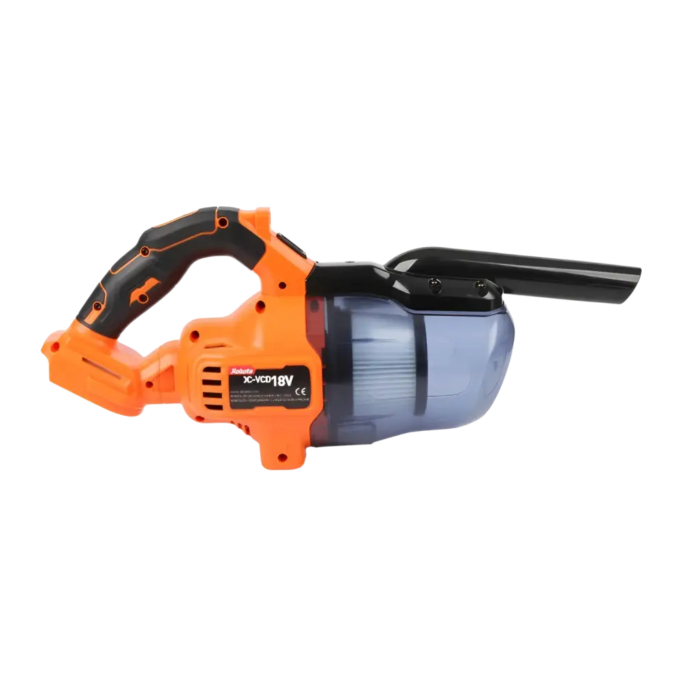 Robota dc-vcd18v akkupölynimuri oranssi musta langaton kädessä pidettävä pölynimuri sinisellä läpinäkyvällä säiliöllä