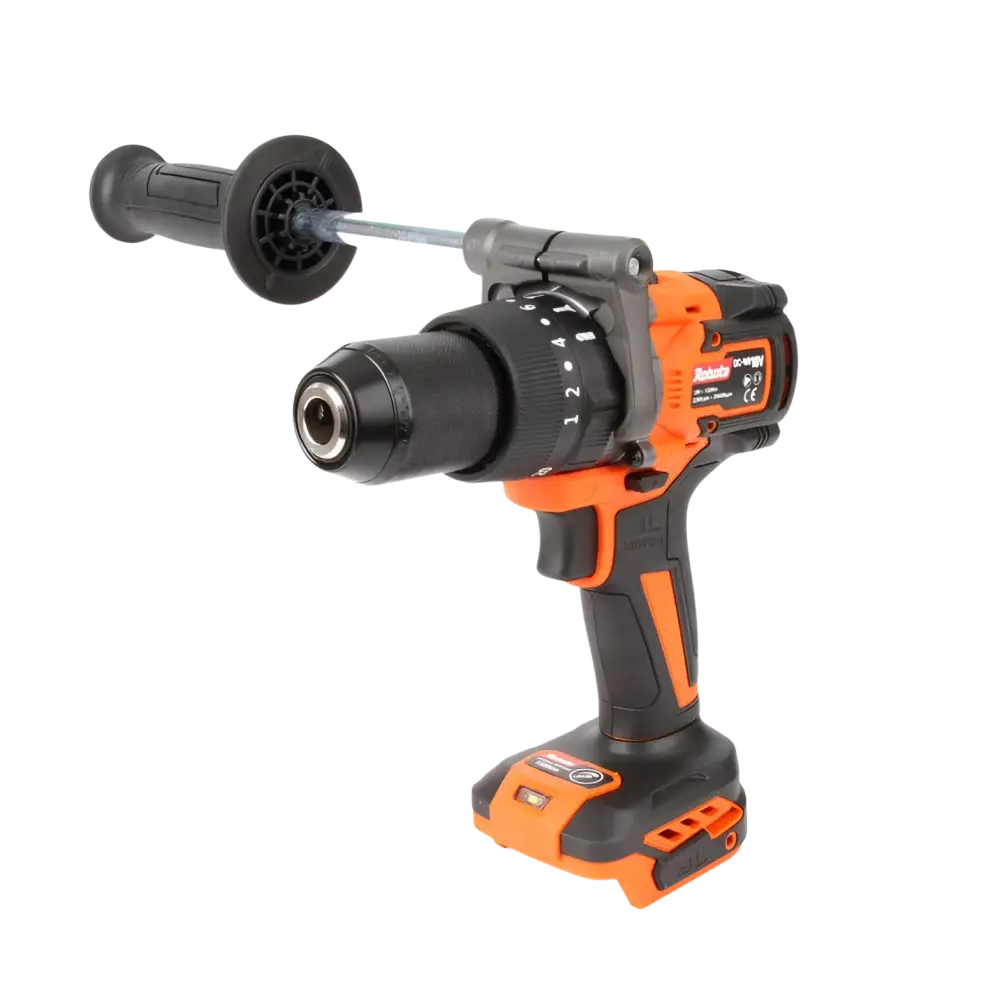 Robota dc-wi18v iskevä akkuporakone kahvalla oranssi musta teksturoitu kahva rungolla