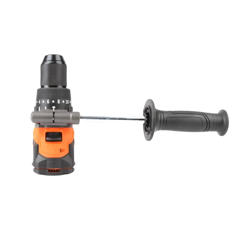 Robota dc-wi18v iskevä akkuporakone kahvalla oranssi ja musta teksturoitu kahva rungolla