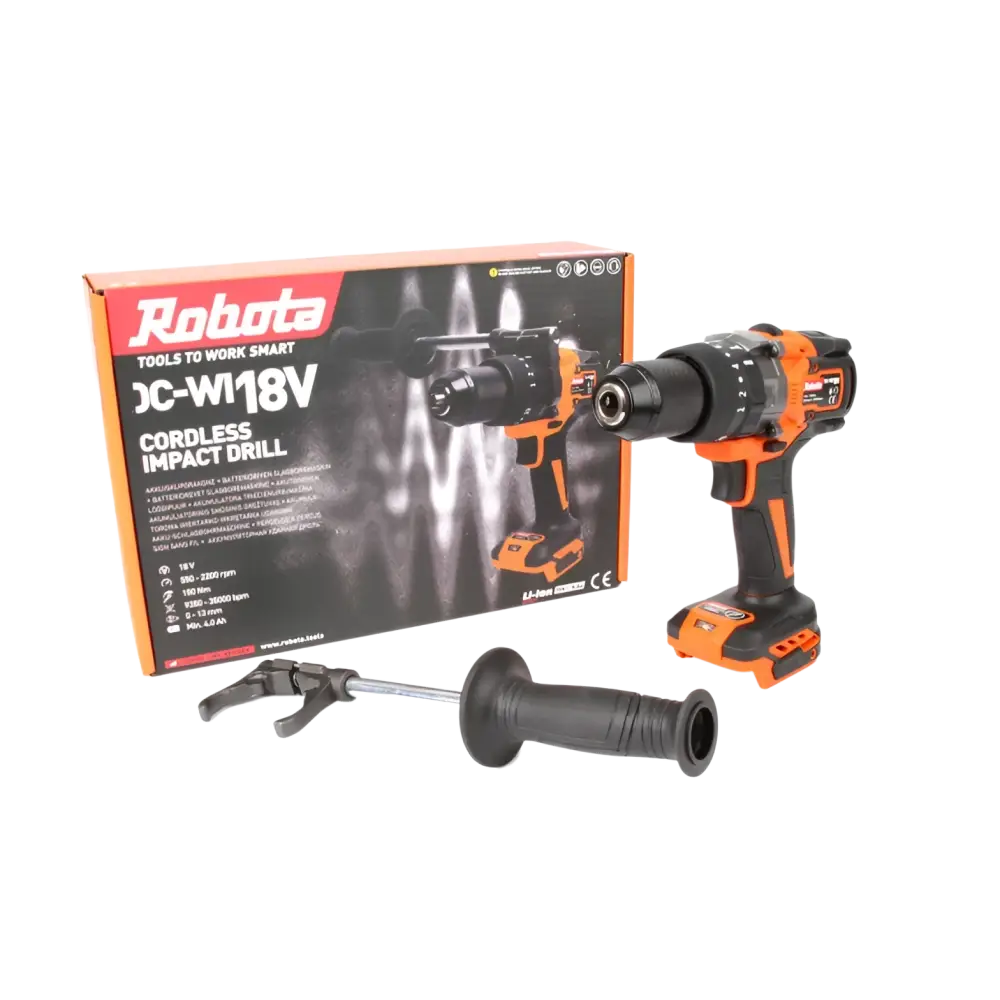Robota dc-wi18v iskevä akkuporakone kahvalla oranssi musta teksturoitu ote