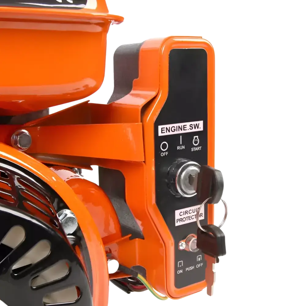 Orange robota irtomoottori e193 6,5hp nelitahti ohc-moottori vaaka-akselilla käynnistyvä moottori projekteihin with black switch labels and key start