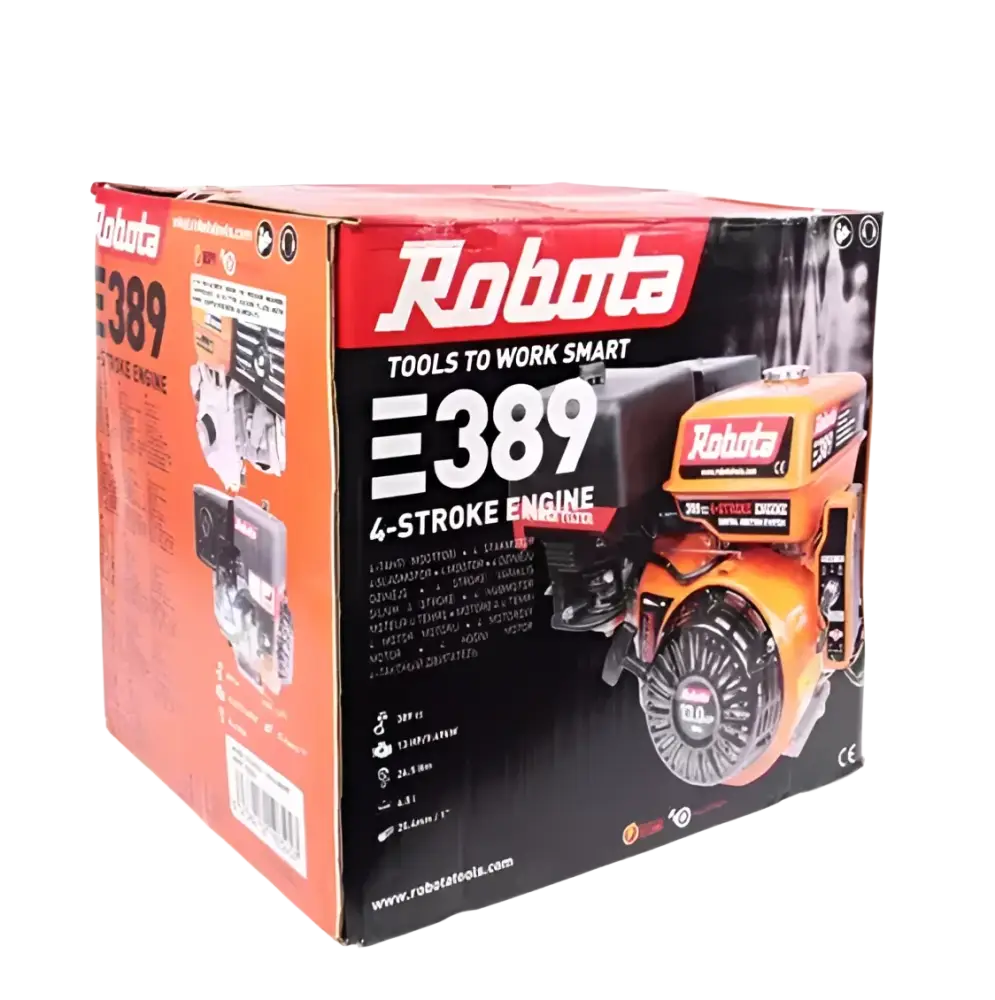 Robota irtomoottori e389 13hp 4-tahtimoottori oranssi musta myyntipakkauksessa