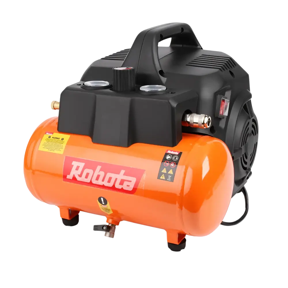 Oranssi ja musta robota k6s air compressor kiiltävällä pinnalla, 6l 850w hiljainen kompressori korkea bar maksimipaineella