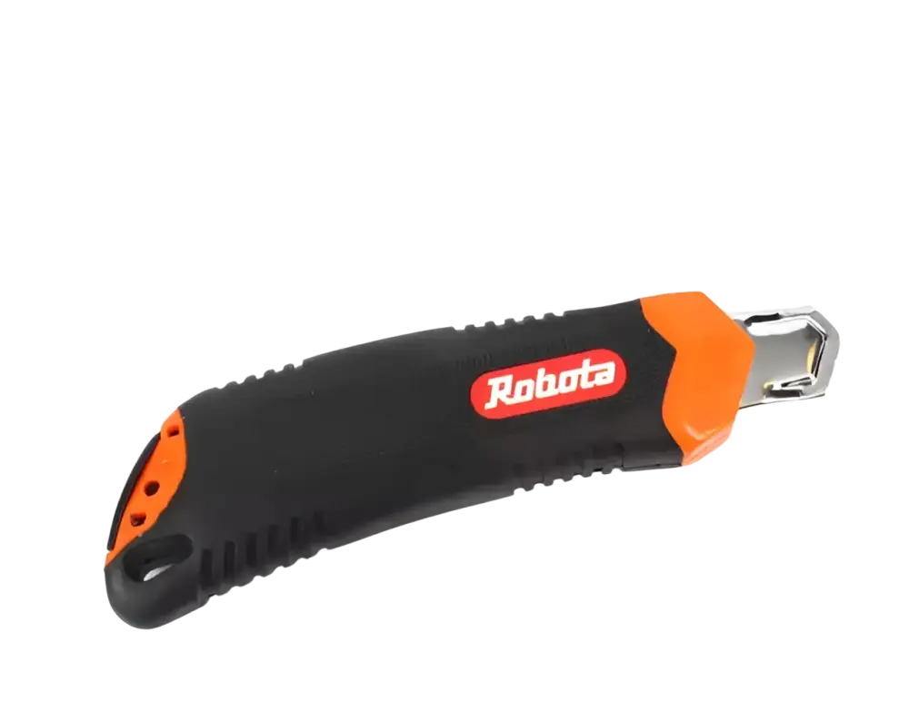 Robota jk18 18mm katkoteräveitsi musta ja oranssi teksturoidulla kahvalla ja dual lazer sharp -terillä