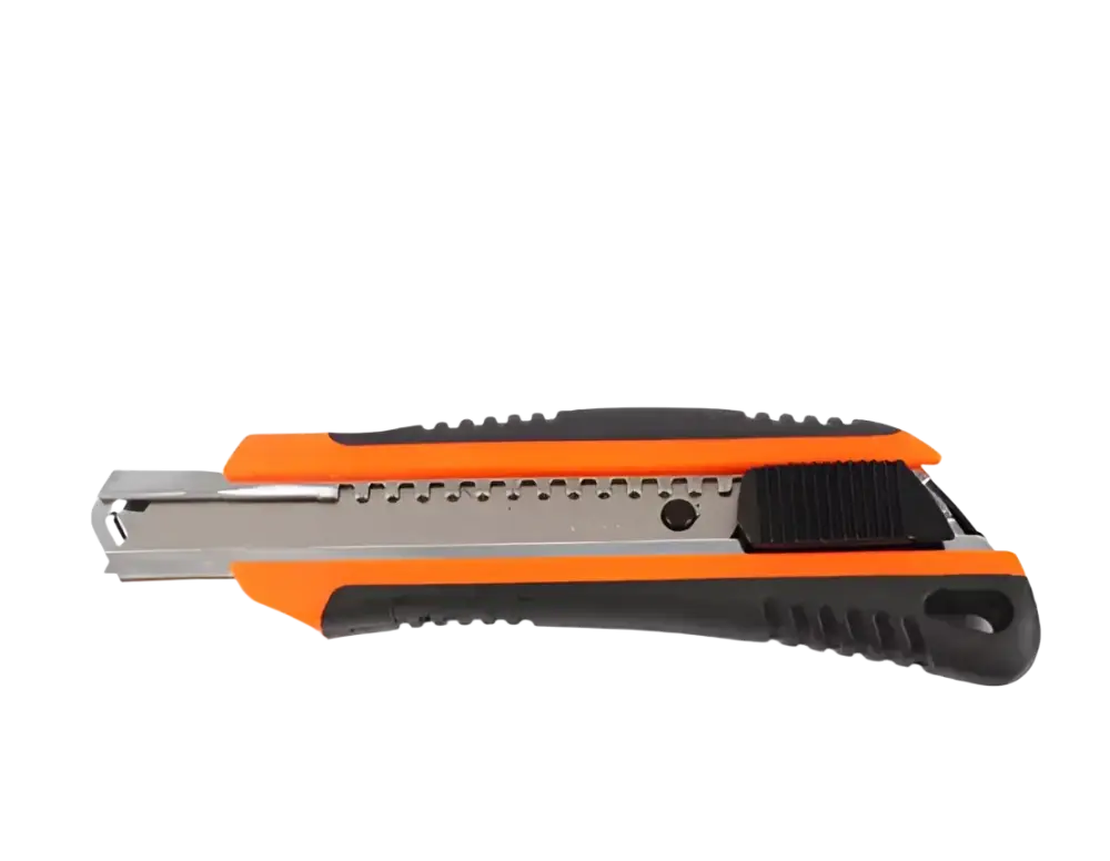 Robota jk18 18mm ergonominen oranssi ja musta katkoteräveitsi metallisella teräosuuskotelolla dual lazer sharp