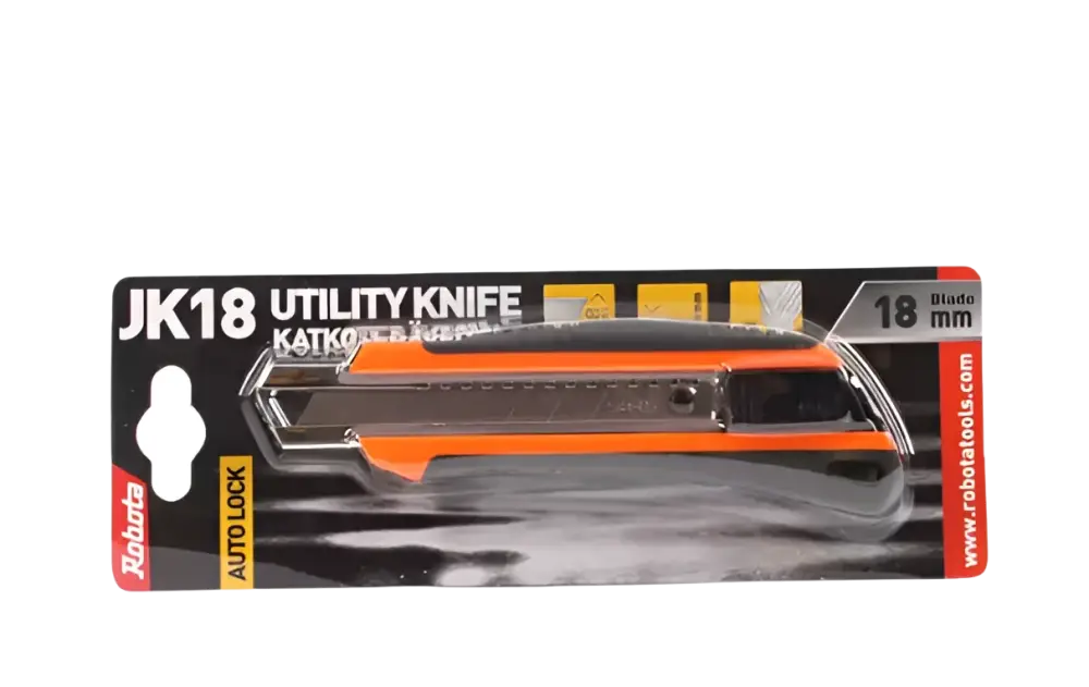 Oranssi ja musta robota jk18 18mm katkoteräveitsi dual lazer sharp terällä muovikahvalla