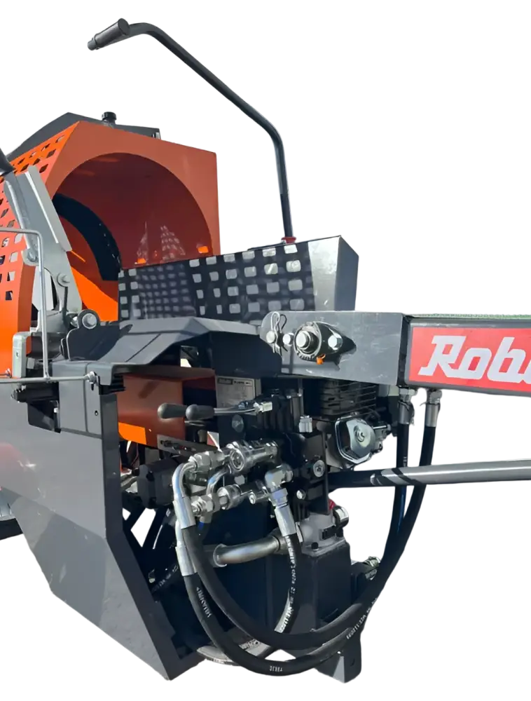 Oranssi ja musta robota klapikone rb7-t teollinen halkasuterä rob-logolla sivulla