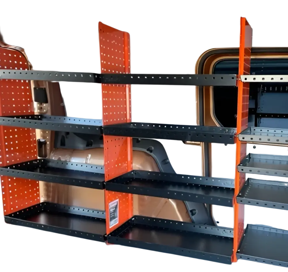 Robota pakettiautohyllyn pääty 910mm x 300mm oranssi musta 38mm välein perforoidut paneelit säilytykseen