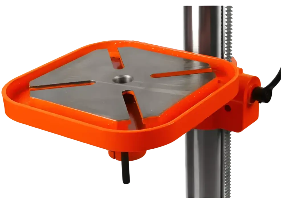Orange muovinen robota pylväsporakoneen 900w pöytä hopeisella metallikeskellä ja urilla