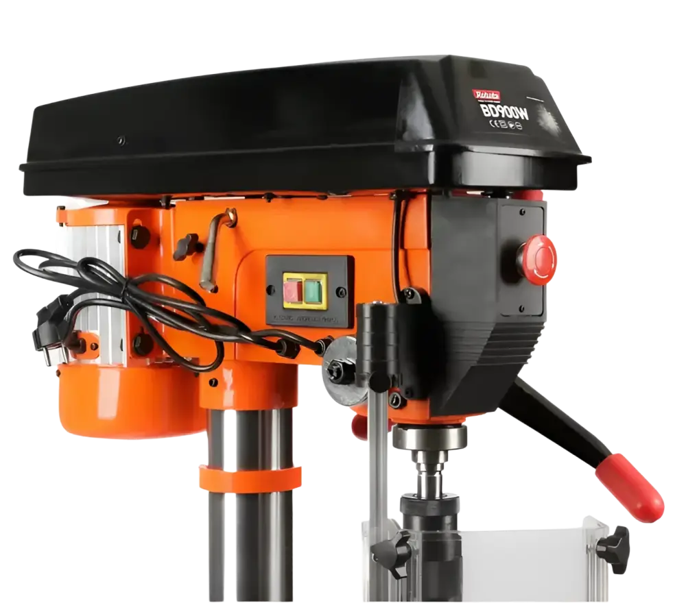 Robota pylväsporakone 900w oranssi ja musta teollisuusporakone teräspylväällä ja hätäpysäytyspainikkeella