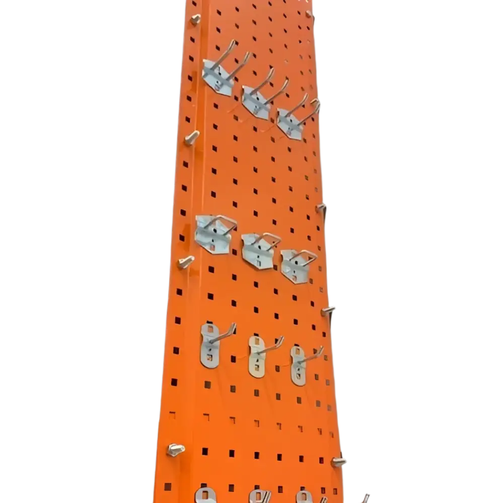 Oranssi reiällinen metallinen robota reikälevyseinä rengas 30mm 5kpl pussiin kiinnitetyillä hopeanvärisillä koukuilla