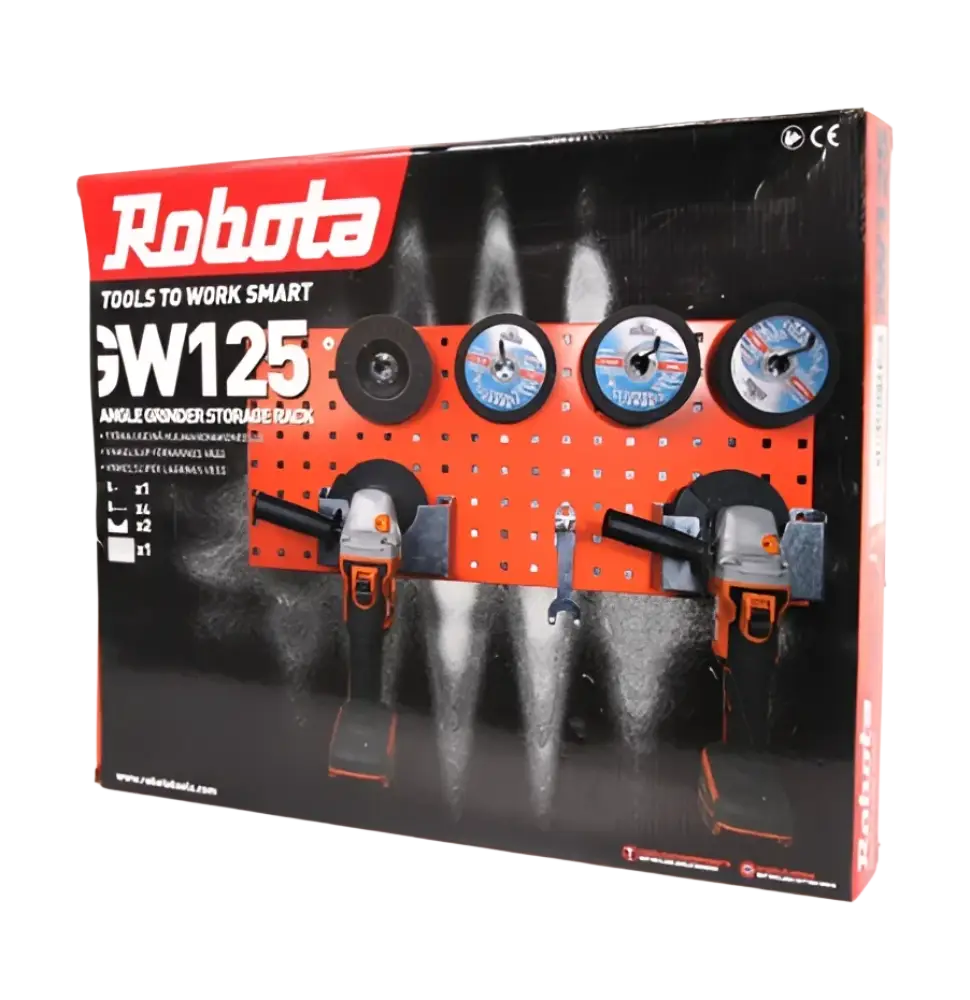 Robota työkaluseinä kulmahiomakoneelle gw125 oranssi pegboard neljällä kpl hyllypiikki kulmahiomakoneille