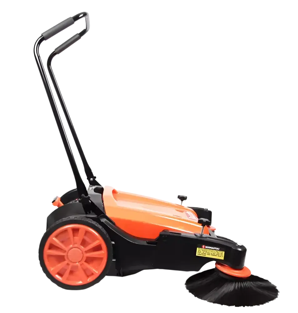 Robota sw550 työnnettävä oranssi ja musta moottoroitu lakaisukone leveällä harjapäällä katujen puhdistukseen