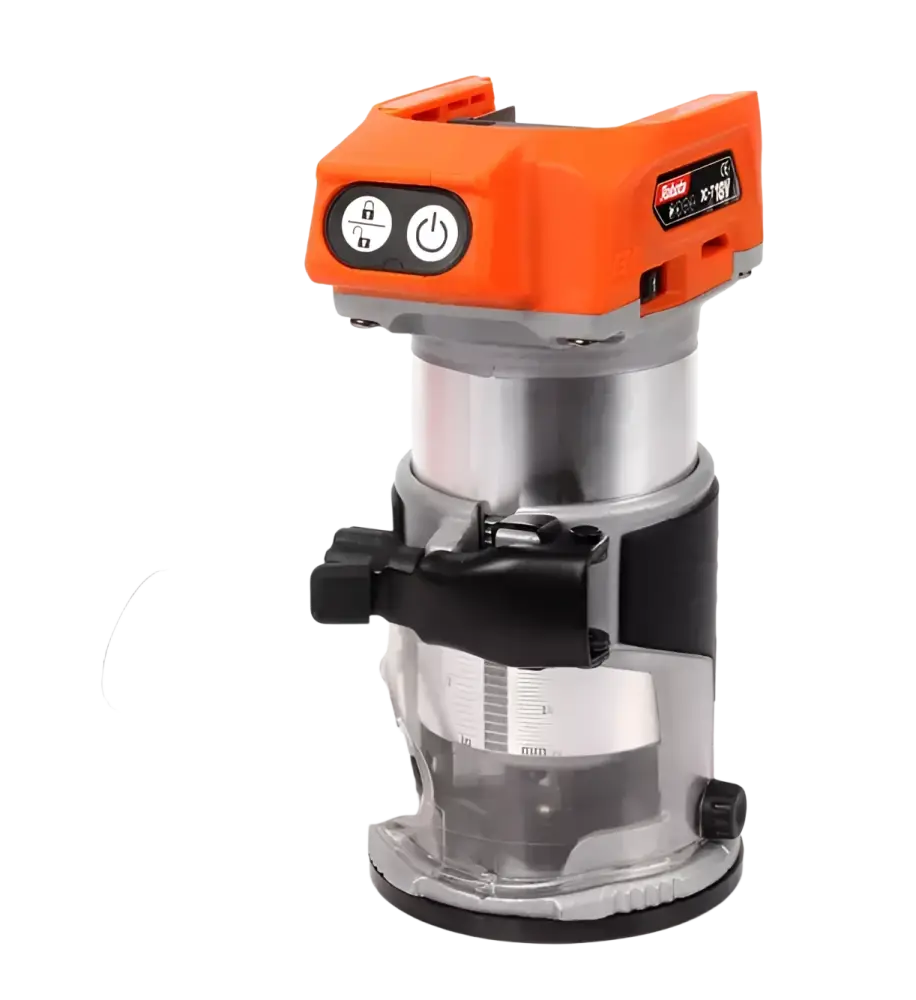 Orange ja hopeanvärinen robota akkukäyttöinen yläjyrsin dc-t 18v runko selkeällä pölynkeräysputkella