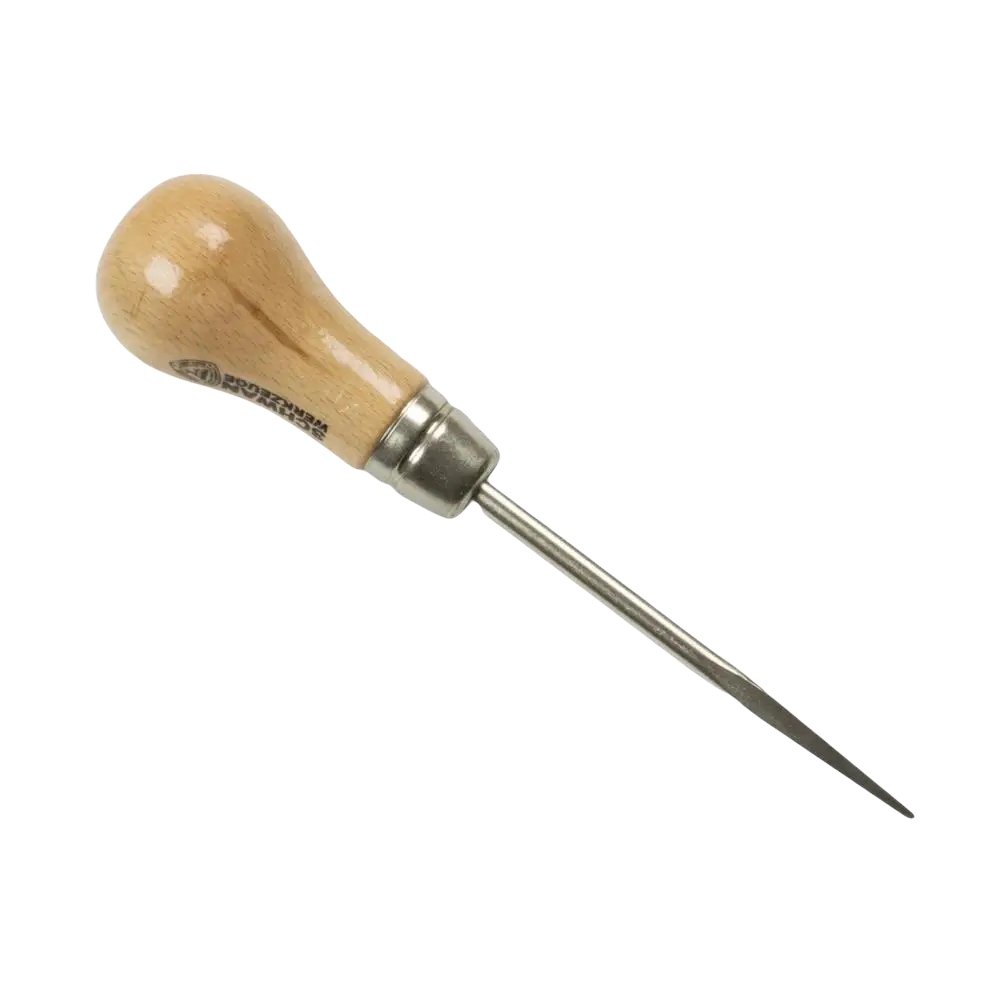 Schwan purasin 180 mm neliö on laadukkaasta teräksestä valmistettu nahkapainin puukahvalla ja metallisella kärjellä