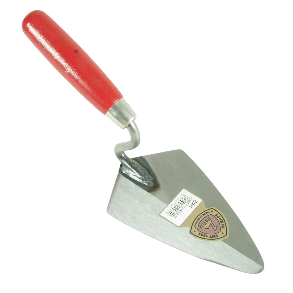 Red-handled schwan putsauskauha 140 mm metallic blade with branded sticker and curved handle for precise use
