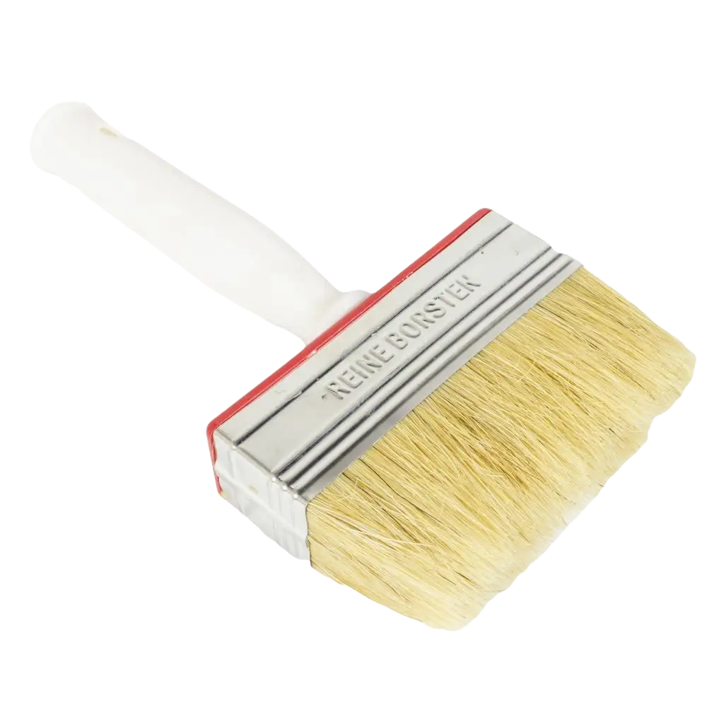 Schwan sivellin 30x100mm maalaussivellin valkoisella kahvalla hopeisella ferrulella ja tiheillä keltaisruskeilla harjaksilla vesieristyksille ja pohjusteille