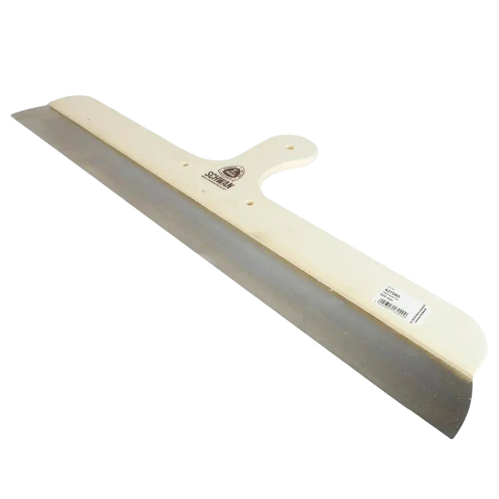 Cream-colored wooden-handled schwan tasoituslasta 600 mm with metallic blade for mattojen irrotukseen