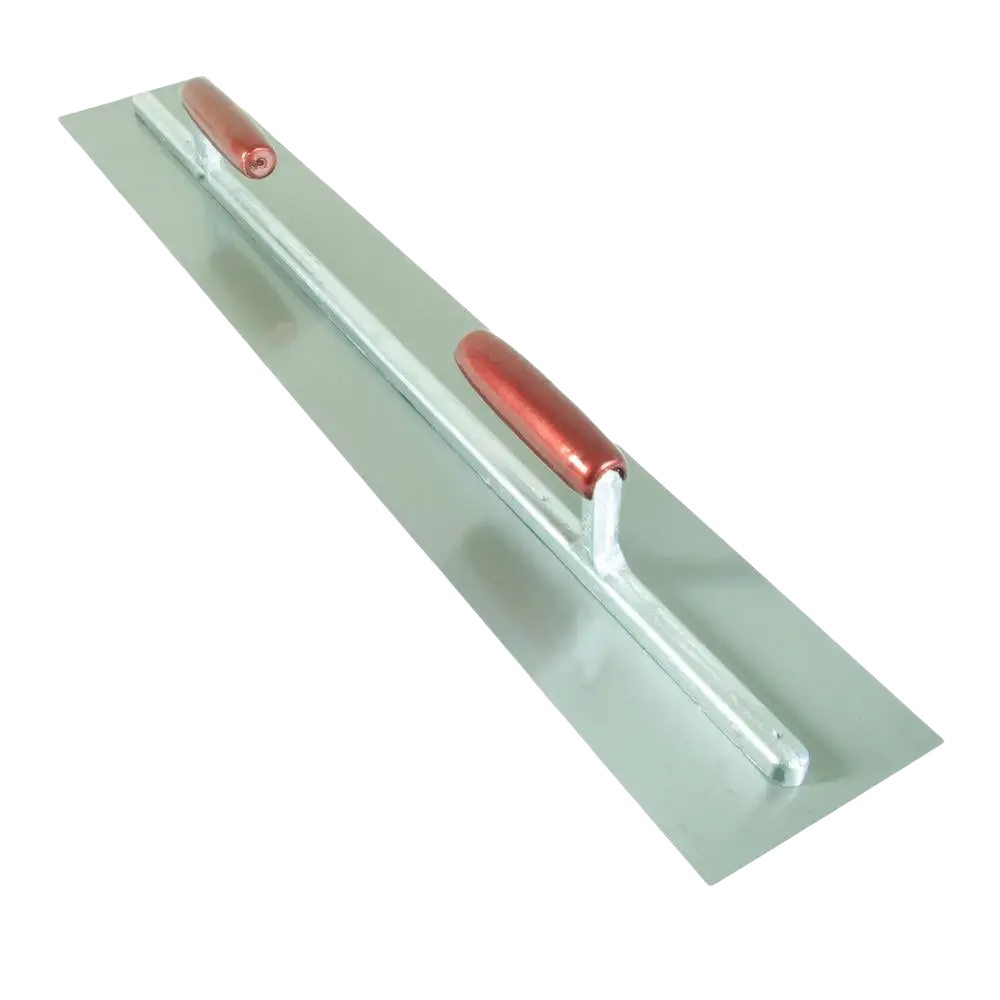 Silver metal trowel schwan teräsliippi 800 mm with two red rubberized handles for durable grip