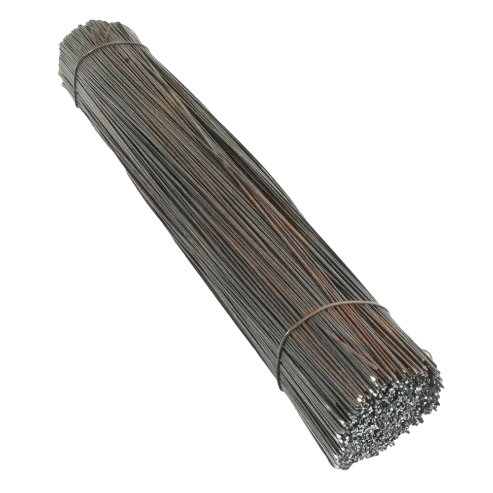A bundle of dark gray metal wire sidelanka procat 1.2 mm x 400 mm 5 kg tied with a thin string