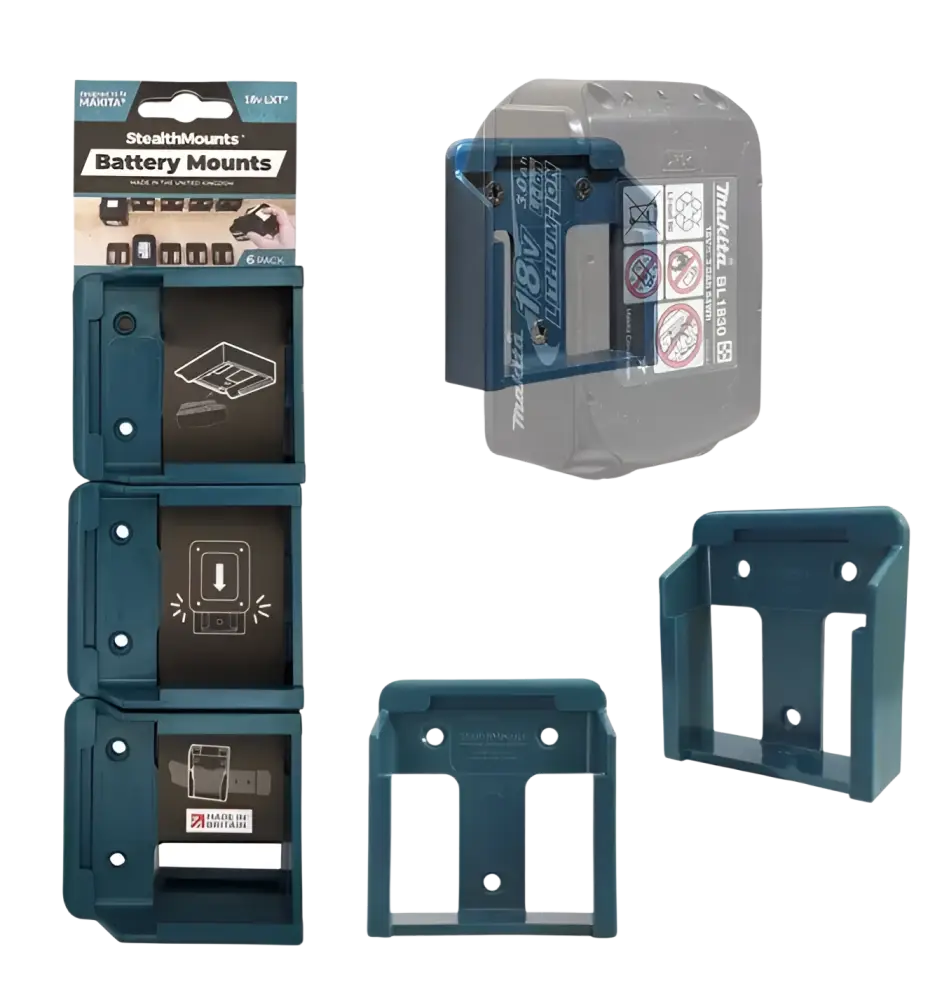 Dark teal muovinen akunpidike makita 18v lxt työkaluilla käytettäväksi stealthmounts 6 kpl pakkauksessa