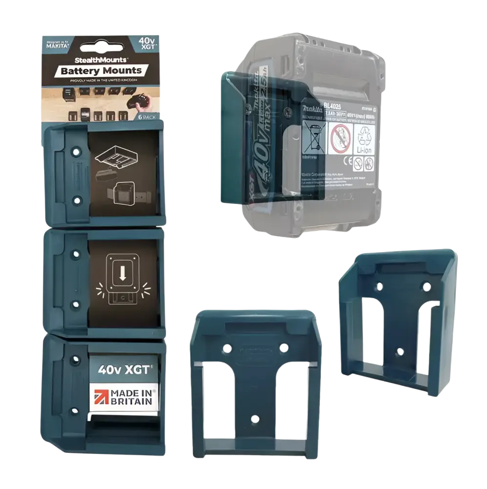 Dark teal muoviset akunpidikkeet makita 40v xgt työkaluille stealthmounts 6kpl pakkauksessa