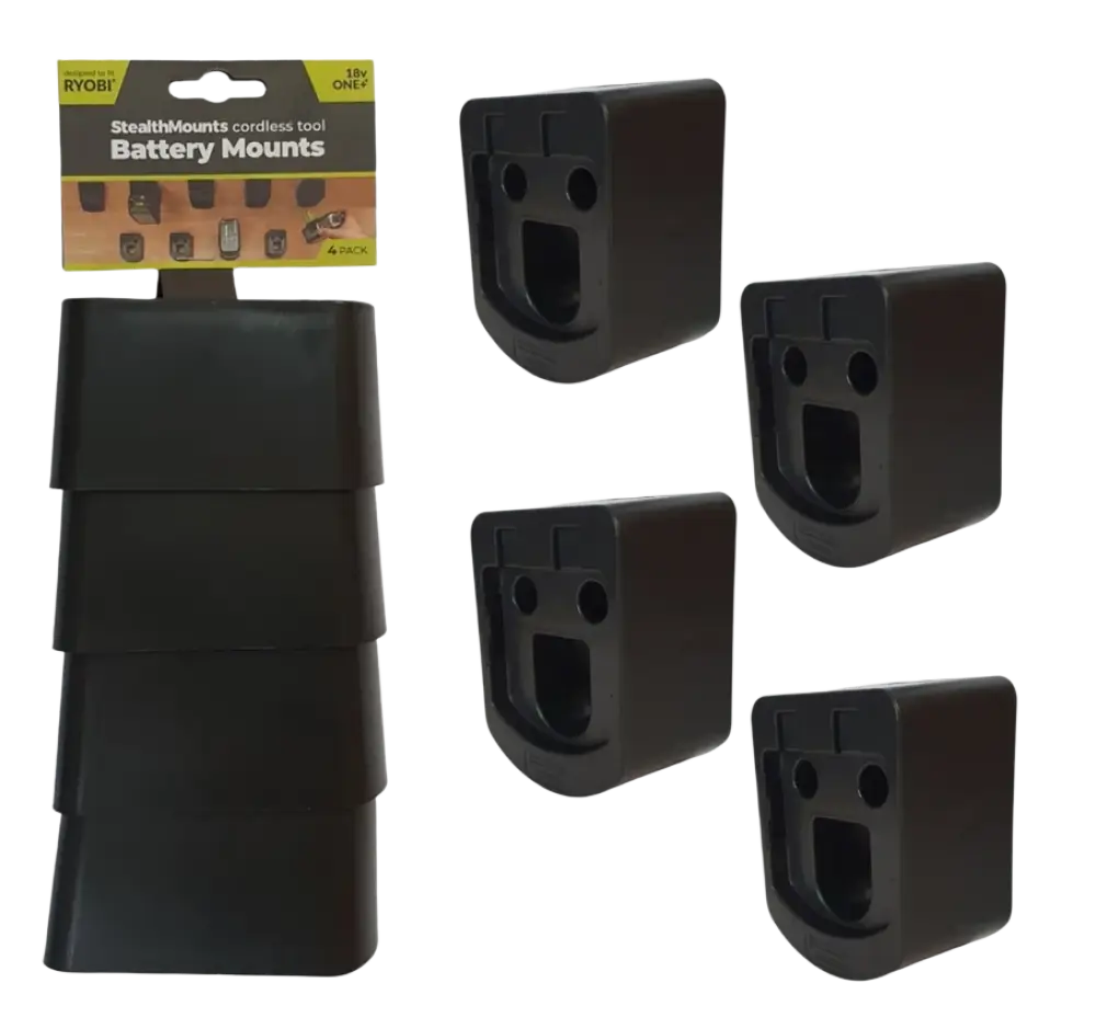 Mustat muoviset stealthmounts akunpidikkeet ryobi 18v one+ johdottomille, hymyilevä kasvojen muotoilu 4kpl